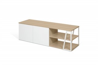 Meuble TV design ALBI finition structure chêne façade blanc mat